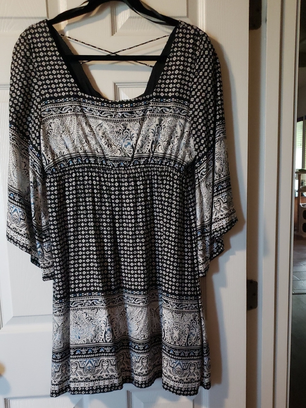 Blu Pepper Black and White Boho Print Midi Dress